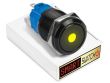 19mm Black Aluminium DEVIL EYE DOT Latching LED Switch 12V/3A (16mm Hole) - YELLOW