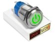 19mm Stainless Steel DEVIL EYE POWER Momentary LED Switch 12V/3A (16mm Hole) - GREEN