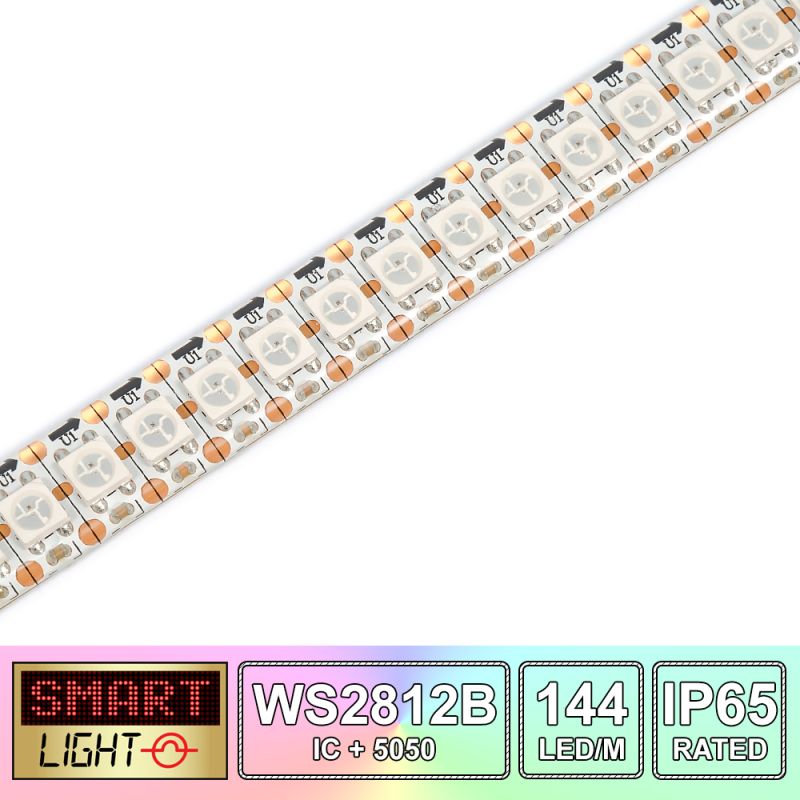 144 LED/M WS2812B RGB Addressable LED Strip IP65 (White PCB)