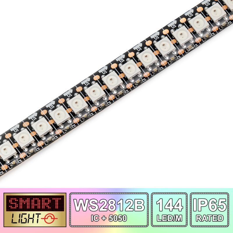 1M/144 LED WS2812B/5050 RGB Addressable LED Strip 5V/IP65/Black PCB (Strip Only)