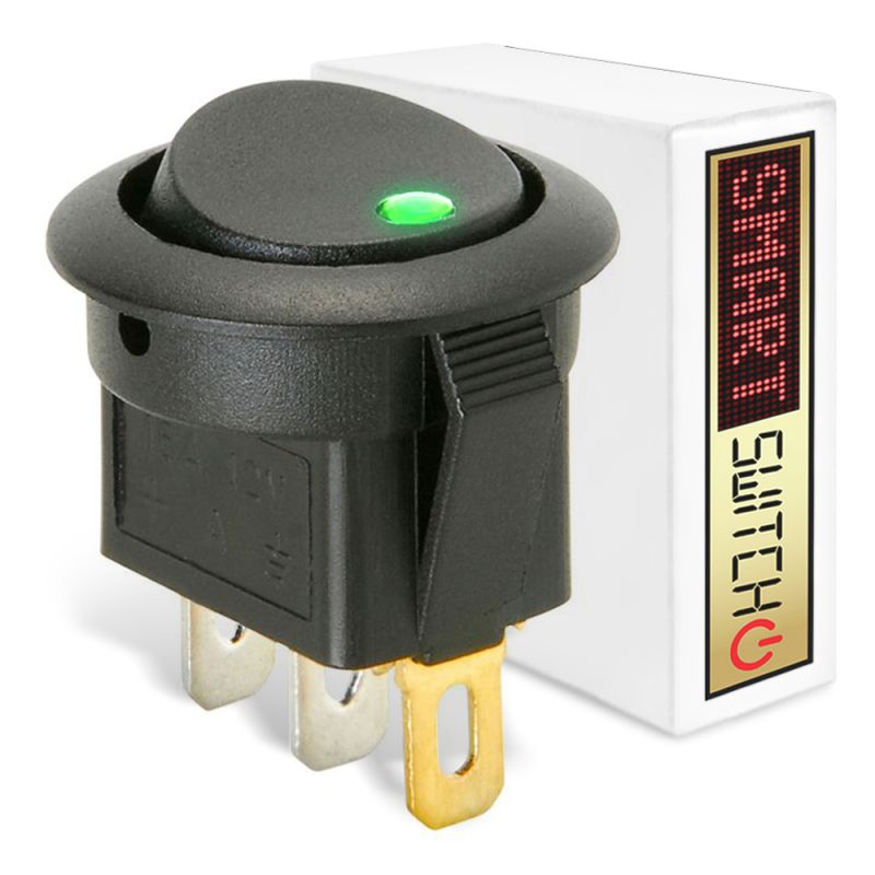 1 x SmartSwitch SPST 20mm 12V/16A Illuminated Round Rocker Switch - GREEN LED