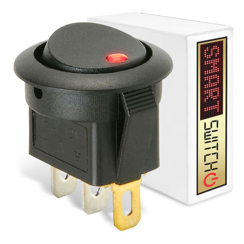 1 x SmartSwitch SPST 20mm 12V/16A Illuminated Round Rocker Switch - RED LED