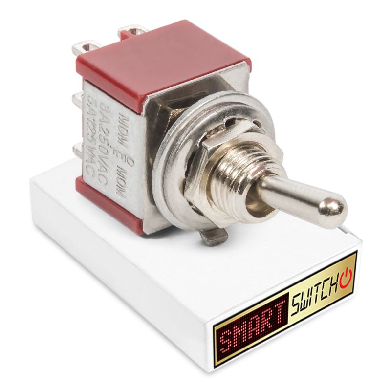 SmartSwitch Mini 12mm 6-Pin 3A DPDT (ON) - OFF - (ON) Momentary Metal Toggle Switch