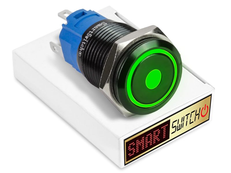 22mm Black Aluminium ANGEL EYE DOT Momentary LED Switch 12V/3A (19mm Hole) - GREEN