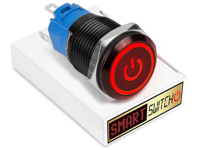 22mm 2NO2NC Black Aluminium ANGEL EYE POWER Momentary LED Switch 12V/3A (19mm Hole) - RED