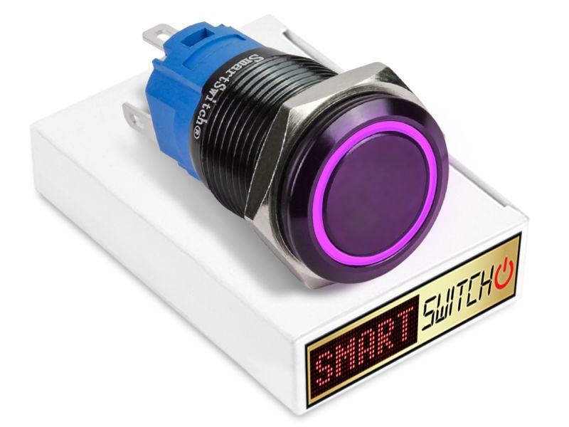 SmartSwitch Black Aluminium LATCHING PURPLE Angel Eye Halo LED Switch