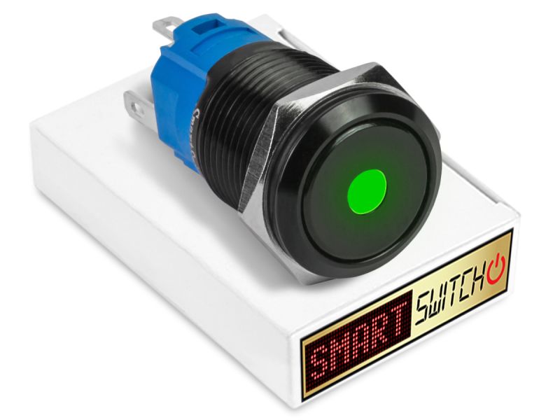 22mm Black Aluminium DEVIL EYE DOT Latching LED Switch 12V/3A (19mm Hole) - GREEN