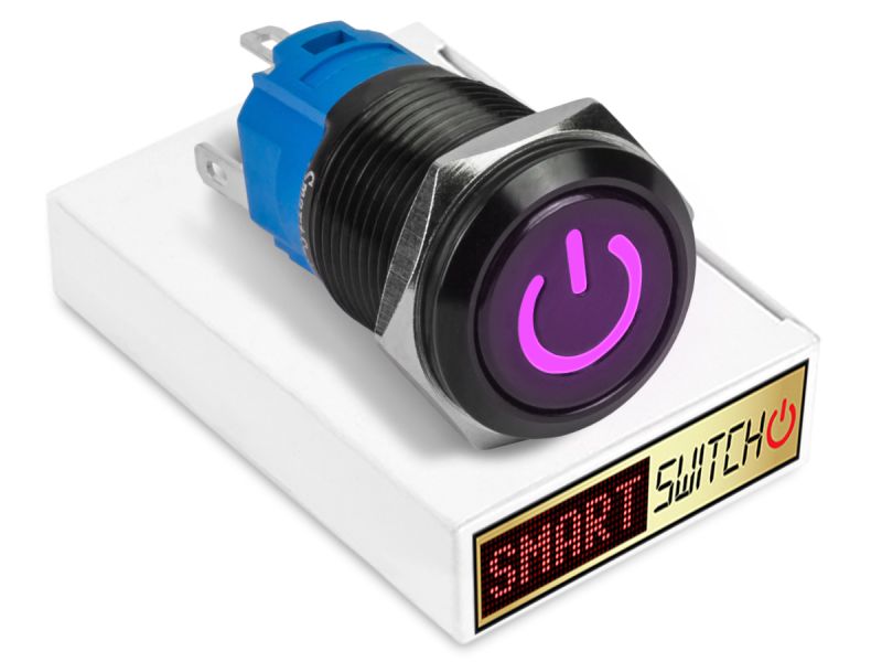 19mm Black Aluminium DEVIL EYE POWER Momentary LED Switch 12V/3A (16mm Hole) - PURPLE