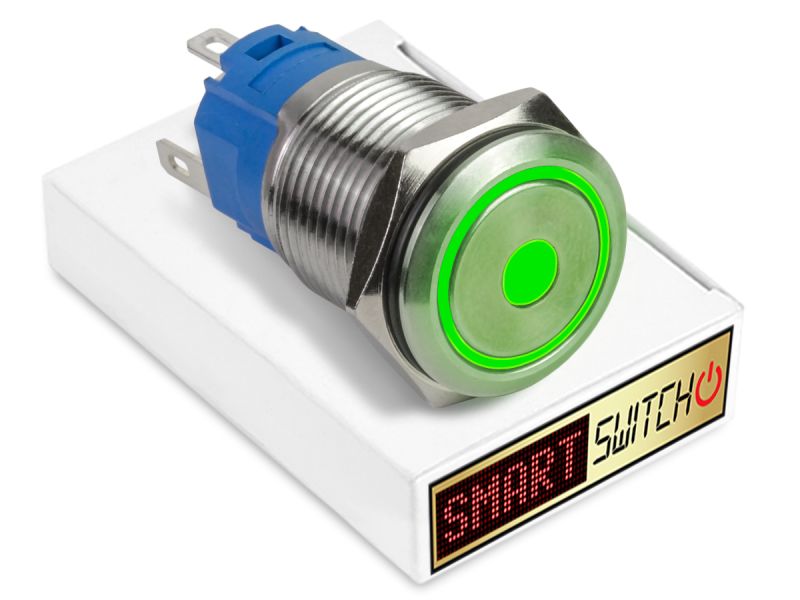 22mm 2NO2NC Stainless Steel ANGEL EYE DOT Momentary LED Switch 12V/3A (19mm Hole) - GREEN