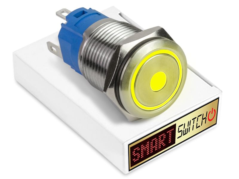 22mm Stainless Steel ANGEL EYE DOT Latching LED Switch 12V/3A (19mm Hole) - YELLOW