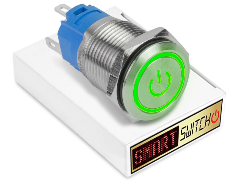 19mm Stainless Steel ANGEL EYE POWER Latching LED Switch 12V/3A (16mm hole) - GREEN