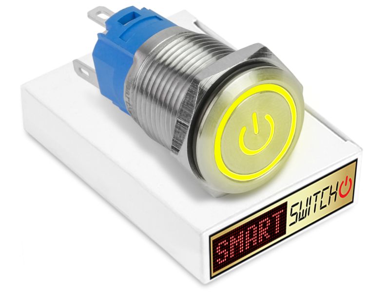 22mm Stainless Steel ANGEL EYE POWER Momentary LED Switch 12V/3A (19mm Hole) - YELLOW