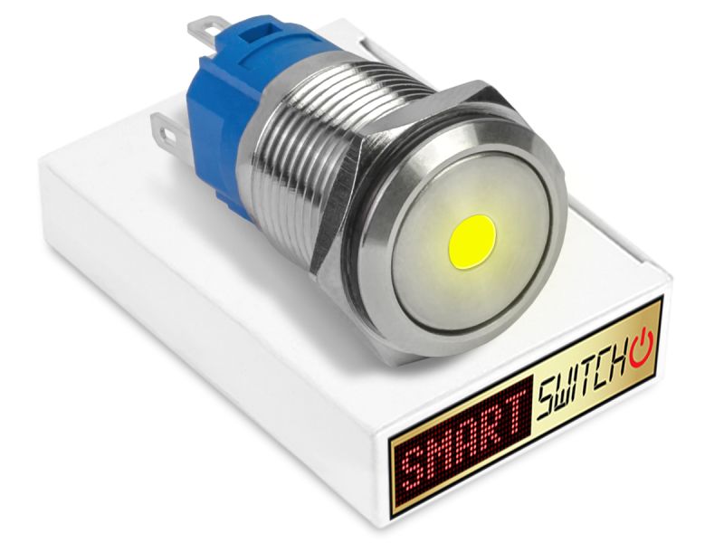 22mm Stainless Steel DEVIL EYE DOT Latching LED Switch 12V/3A (19mm Hole) - YELLOW