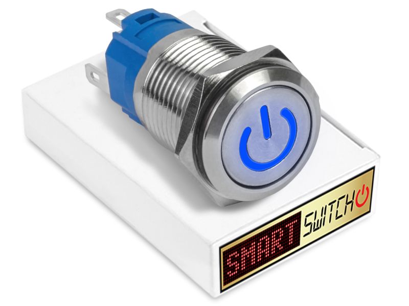 19mm Stainless Steel DEVIL EYE POWER Momentary LED Switch 12V/3A (16mm Hole) - BLUE