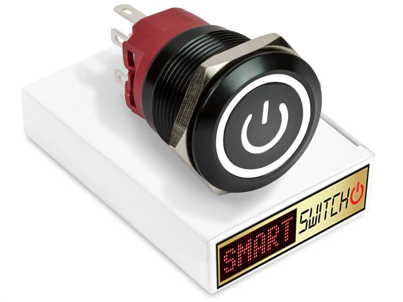 25mm 2NO2NC Black Aluminium ANGEL EYE POWER Momentary LED Switch 12V/3A (22mm Hole) - WHITE