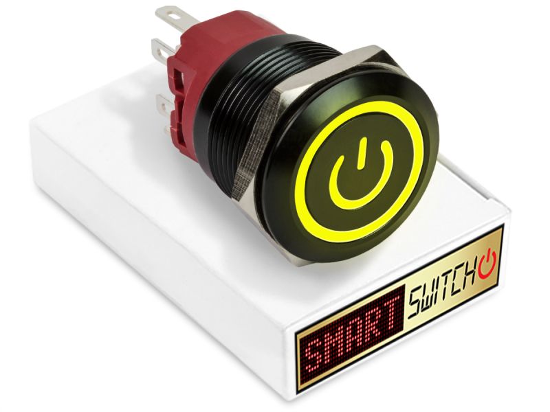 25mm 2NO2NC Black Aluminium ANGEL EYE POWER Latching LED Switch 12V/3A (22mm Hole) - YELLOW