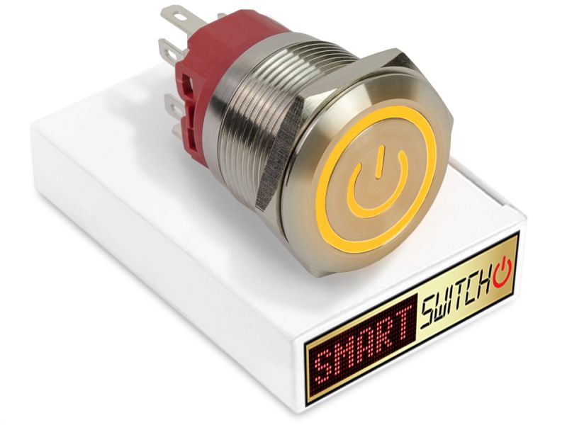 25mm 2NO2NC Stainless Steel ANGEL EYE POWER Latching LED Switch 12V/3A (22mm Hole) - ORANGE
