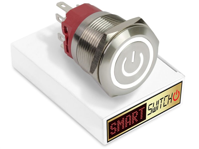 25mm 2NO2NC Stainless Steel ANGEL EYE POWER Momentary LED Switch 12V/3A (22mm Hole) - WHITE