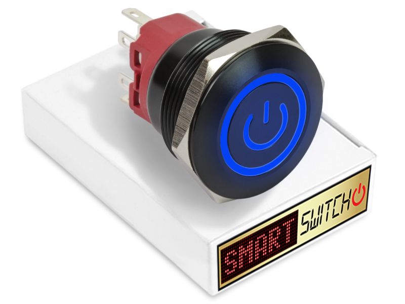 28mm 2NO2NC Black Aluminium ANGEL EYE POWER Latching LED Switch 12V/3A (25mm Hole) - BLUE