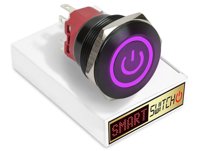 28mm 2NO2NC Black Aluminium ANGEL EYE POWER Momentary LED Switch 12V/3A (25mm Hole) - PURPLE