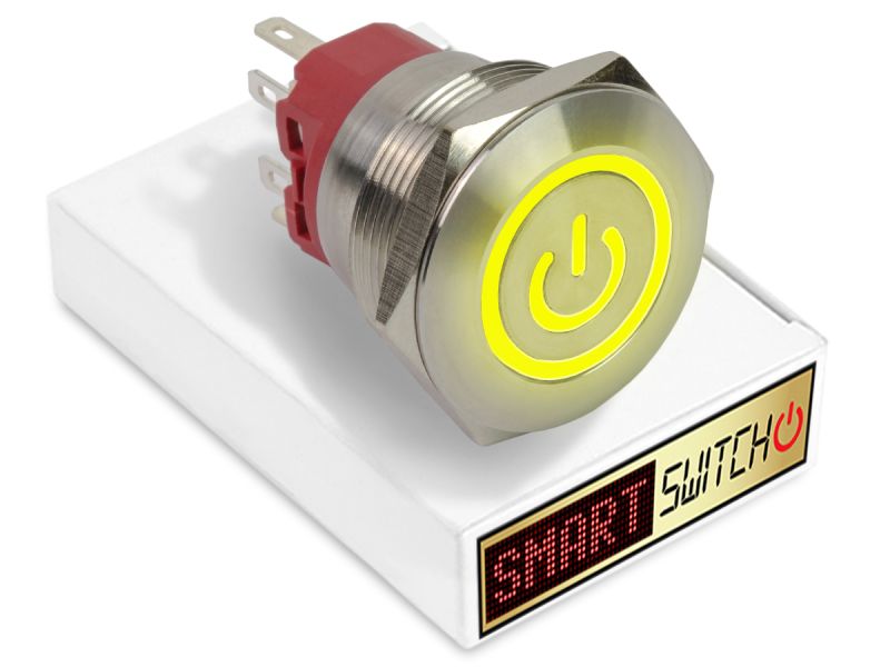28mm 2NO2NC Stainless Steel ANGEL EYE POWER Latching LED Switch 12V/3A (25mm Hole) - YELLOW
