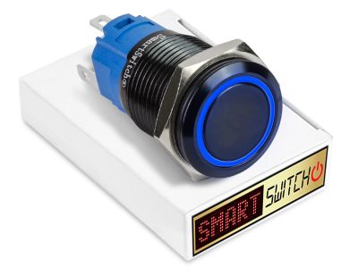 SmartSwitch Black Aluminium LATCHING BLUE Angel Eye Halo LED Switch