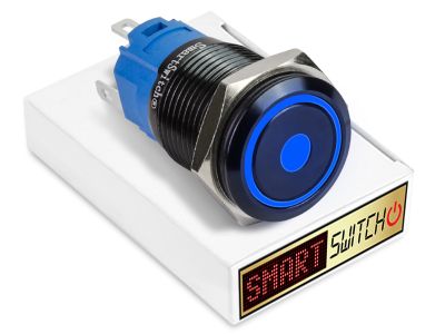 22mm 2NO2NC Black Aluminium ANGEL EYE DOT Latching LED Switch 12V/3A (19mm Hole) - BLUE