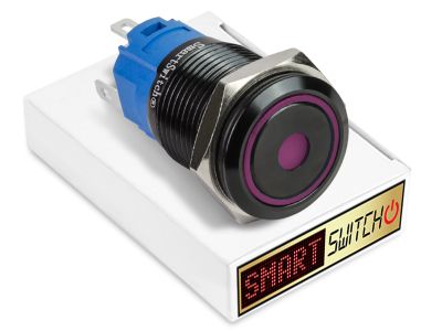 22mm 2NO2NC Black Aluminium ANGEL EYE DOT Momentary LED Switch 12V/3A (19mm Hole) - PURPLE 