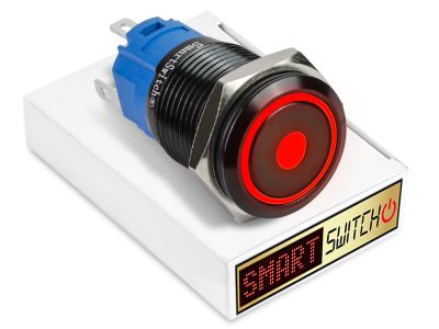 19mm Black Aluminium ANGEL EYE DOT Momentary LED Switch 12V/3A (16mm hole) - RED