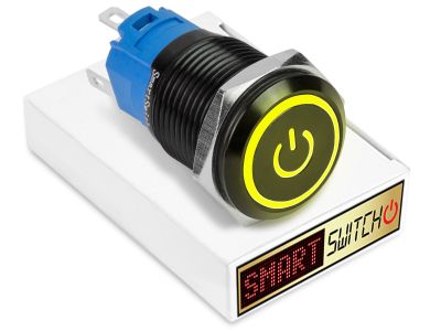 22mm 2NO2NC Black Aluminium ANGEL EYE POWER Momentary LED Switch 12V/3A (19mm Hole) - YELLOW