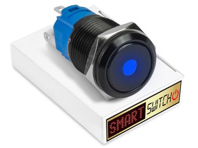 19mm Black Aluminium DEVIL EYE DOT Momentary LED Switch 12V/3A (16mm Hole) - BLUE