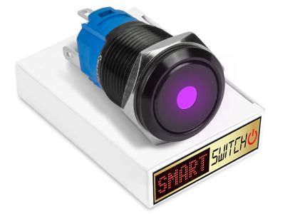 19mm Black Aluminium DEVIL EYE DOT Momentary LED Switch 12V/3A (16mm Hole) - PURPLE