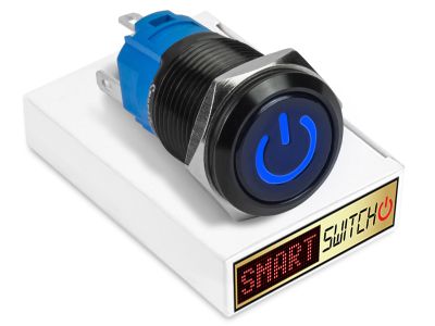 22mm Black Aluminium DEVIL EYE POWER Latching LED Switch 12V/3A (19mm Hole) - BLUE