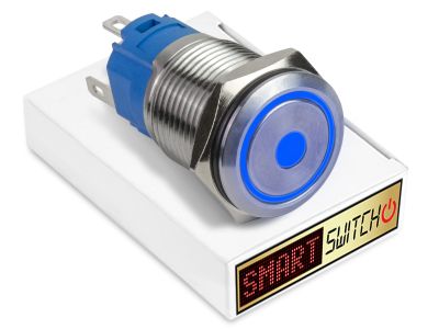 19mm Stainless Steel ANGEL EYE DOT Momentary LED Switch 12V/3A (16mm hole) - BLUE