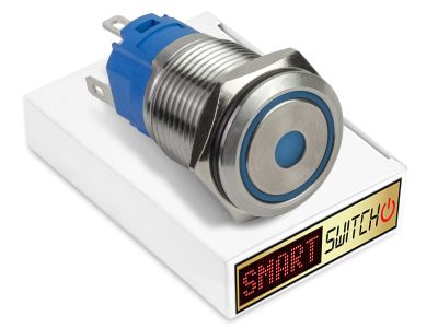 19mm Stainless Steel ANGEL EYE DOT Momentary LED Switch 12V/3A (16mm hole) - BLUE