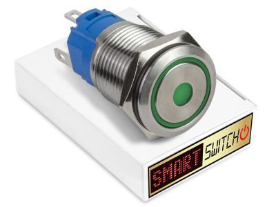 22mm 2NO2NC Stainless Steel ANGEL EYE DOT Momentary LED Switch 12V/3A (19mm Hole) - GREEN