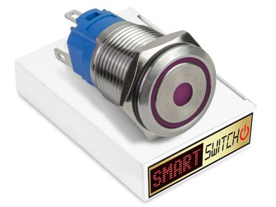 22mm Stainless Steel ANGEL EYE DOT Momentary LED Switch 12V/3A (19mm Hole) - PURPLE 