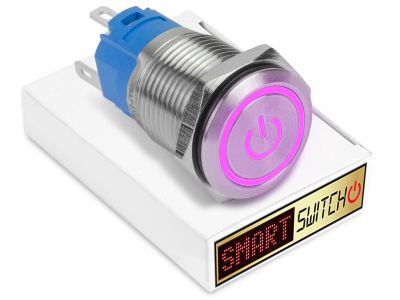 19mm Stainless Steel ANGEL EYE POWER Momentary LED Switch 12V/3A (16mm hole) - PURPLE 