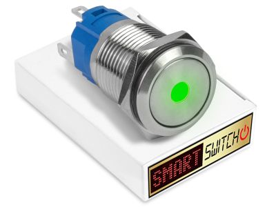 22mm Stainless Steel DEVIL EYE DOT Momentary LED Switch 12V/3A (19mm Hole) - GREEN