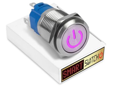 19mm Stainless Steel DEVIL EYE POWER Momentary LED Switch 12V/3A (16mm Hole) - PURPLE