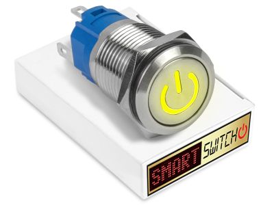 22mm Stainless Steel DEVIL EYE POWER Momentary LED Switch 12V/3A (19mm Hole) - YELLOW