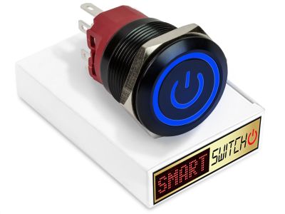 25mm 2NO2NC Black Aluminium ANGEL EYE POWER Momentary LED Switch 12V/3A (22mm Hole) - BLUE