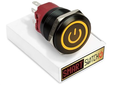 25mm 2NO2NC Black Aluminium ANGEL EYE POWER Momentary LED Switch 12V/3A (22mm Hole) - ORANGE