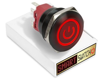 28mm 2NO2NC Black Aluminium ANGEL EYE POWER Momentary LED Switch 12V/3A (25mm Hole) - RED