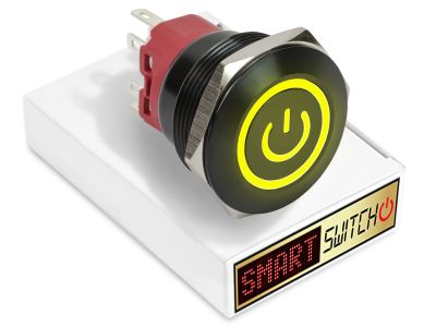 28mm 2NO2NC Black Aluminium ANGEL EYE POWER Latching LED Switch 12V/3A (25mm Hole) - YELLOW