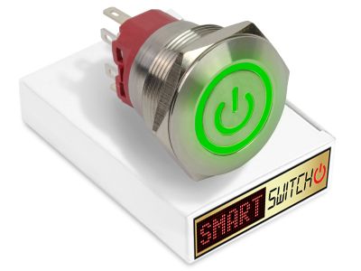 28mm 2NO2NC Stainless Steel ANGEL EYE POWER Latching LED Switch 12V/3A (25mm Hole) - GREEN